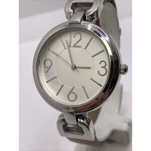Womens Silver Vintage Brown Leather Watch New Battery